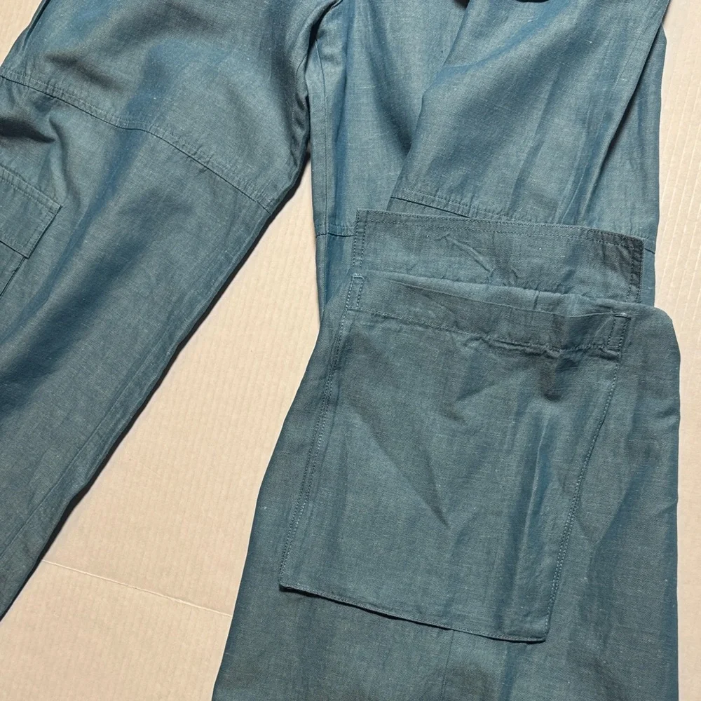 MOUSSY Out Pocket Bag Blue Cargo Pants Cotton Linen Elastic‎ Waist Stacking SZ 1 - Picture 13 of 16